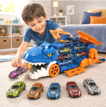 Caminhão dinossauro Hot Wheels da Mattel com pista de lançamento