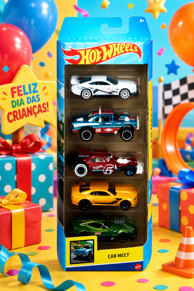 Kit Hot Wheels com 5 carrinhos Car Meet Mattel escala 1:64