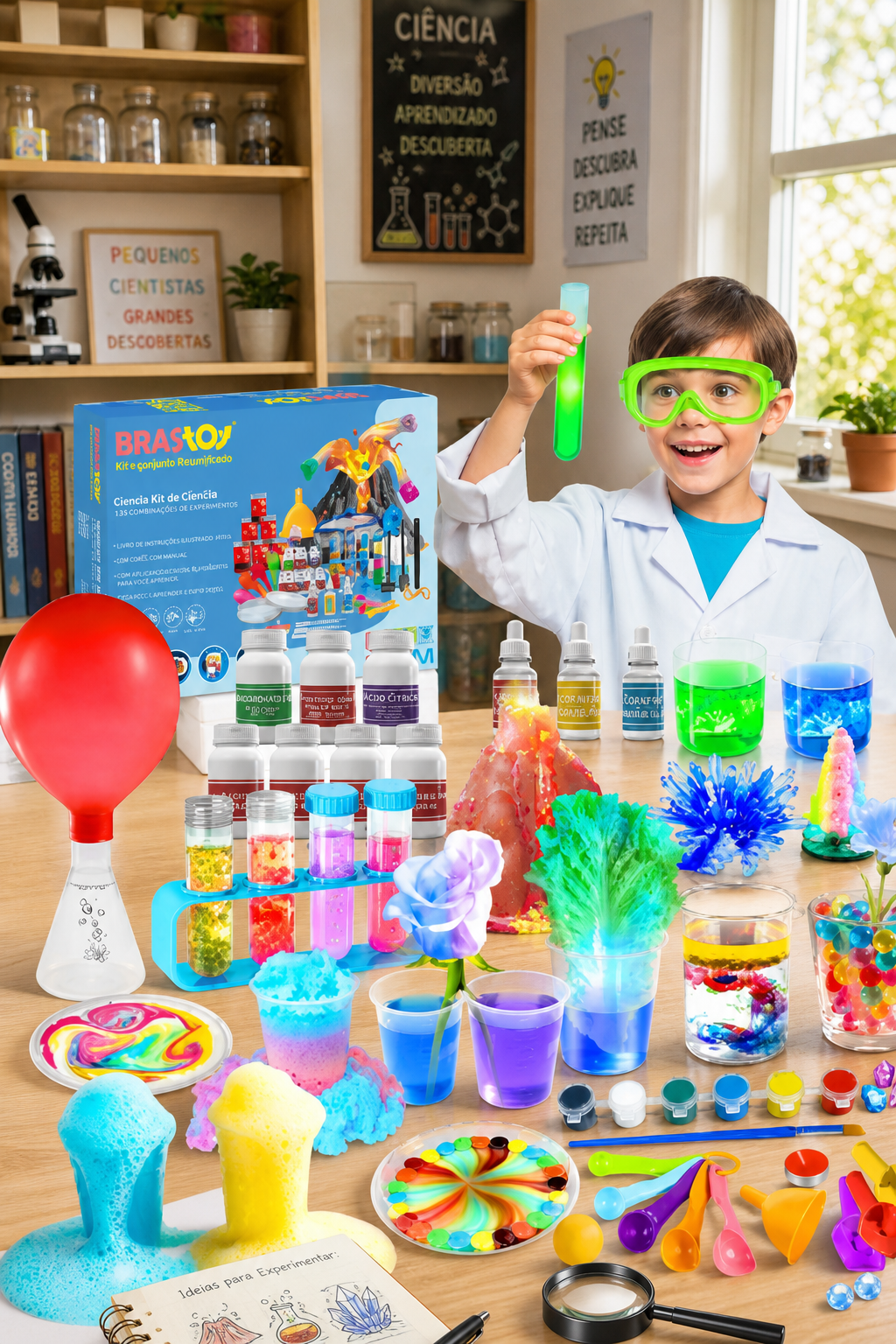 Kit STEM educativo com 135 combinações de experimentos científicos